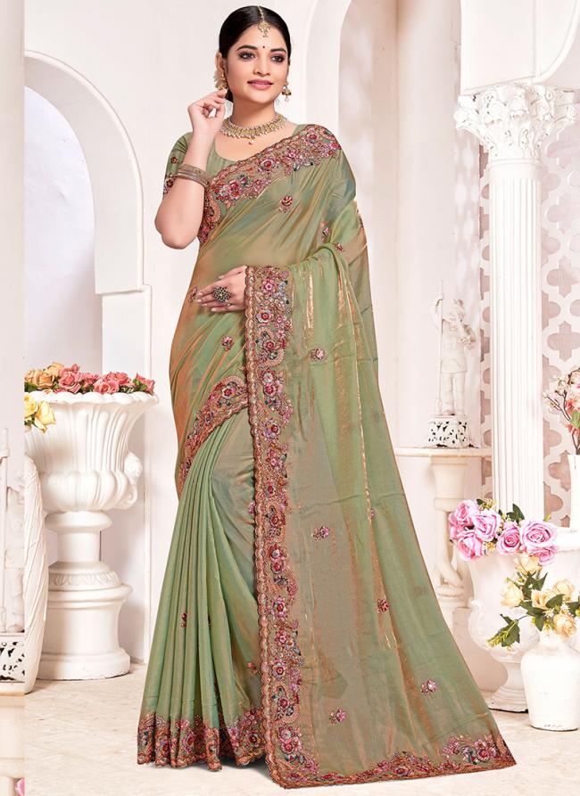 Two Tone Silk Green Wedding Wear Khatli Work Saree